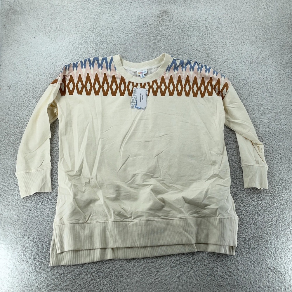 LuLaRoe Hannah Sweatshirt Womens XL Cream Crewneck Pullover Geometric‎ Print